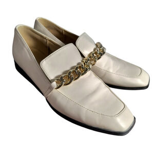 Nine West Onxe Chain Loafers Women's Sz 8.5 Ivory Slip on Business Casual Shoes